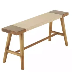 Kirklands Home Woven Rope Narrow Wood Bench Tan Clearance