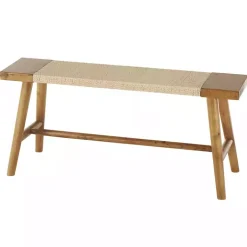 Kirklands Home Woven Rope Narrow Wood Bench Tan Clearance