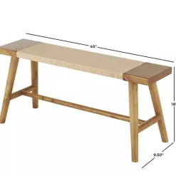 Kirklands Home Woven Rope Narrow Wood Bench Tan Clearance