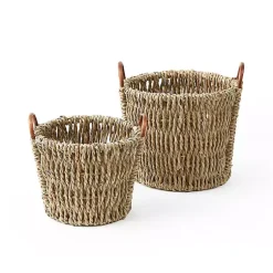 Baskets & Boxes>Kirklands Home Woven Seagrass and Rat Baskets, Set of 2 Tan