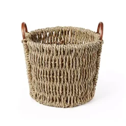 Baskets & Boxes>Kirklands Home Woven Seagrass and Rat Baskets, Set of 2 Tan