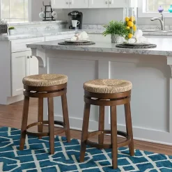 Kirklands Home Woven Seagrass Walnut Wood Swivel Counter Stool Tan Online