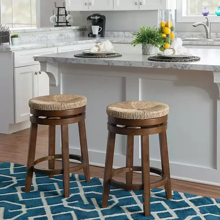 Kirklands Home Woven Seagrass Walnut Wood Swivel Counter Stool Tan Online