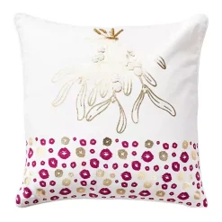 Christmas Pillows>Kirklands Home Wrapped Gift Pink Christmas Throw Pillow White