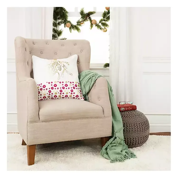 Christmas Pillows>Kirklands Home Wrapped Gift Pink Christmas Throw Pillow White