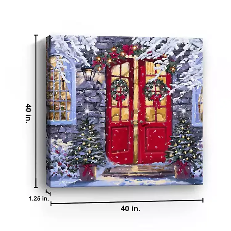 Christmas Art & Wall Decor>Kirklands Home Wreaths on a Red Door Canvas Art Print