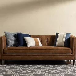 Kirklands Home Wyatt Chester Faux Leather Formal Sofa Brown New
