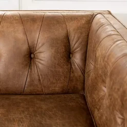 Kirklands Home Wyatt Chester Faux Leather Formal Sofa Brown New