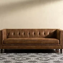 Kirklands Home Wyatt Chester Faux Leather Formal Sofa Brown New