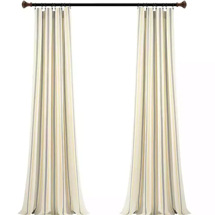 Kirklands Home Yellow & Gray Farmhouse Curtain Panel Set, 95 in. New