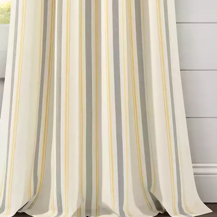 Kirklands Home Yellow & Gray Farmhouse Curtain Panel Set, 95 in. New