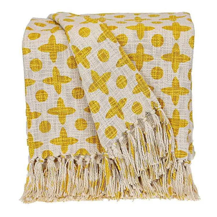 Blankets & Throws>Kirklands Home and Beige Patterned Fringe Throw Yellow