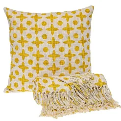 Blankets & Throws>Kirklands Home and Beige Patterned Fringe Throw Yellow