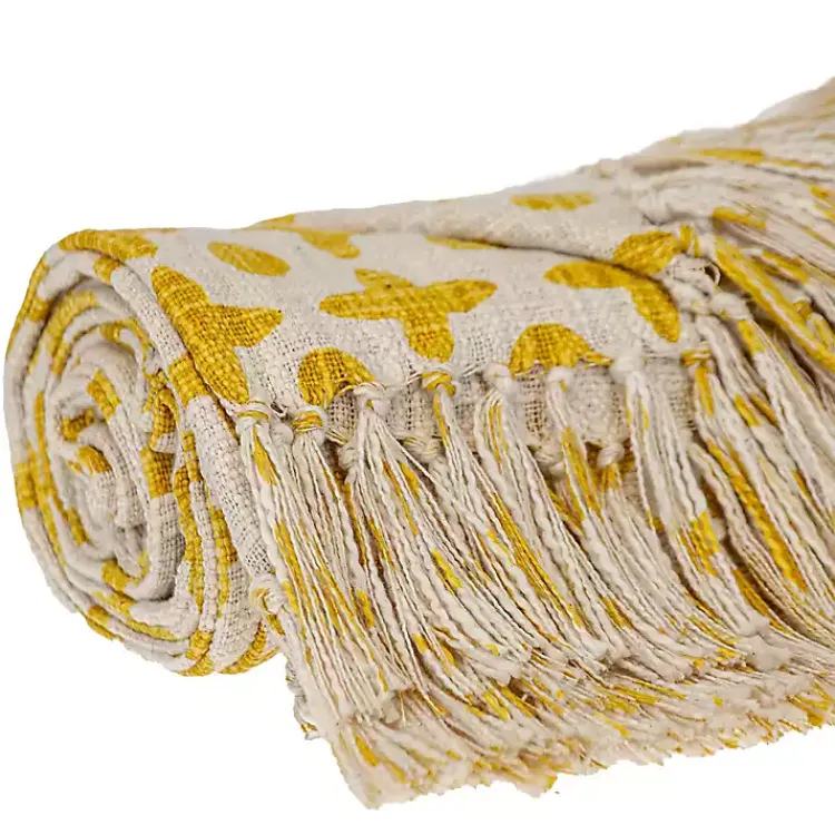 Blankets & Throws>Kirklands Home and Beige Patterned Fringe Throw Yellow