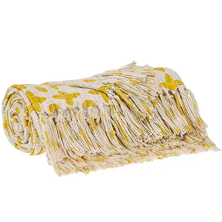 Blankets & Throws>Kirklands Home and Beige Patterned Fringe Throw Yellow