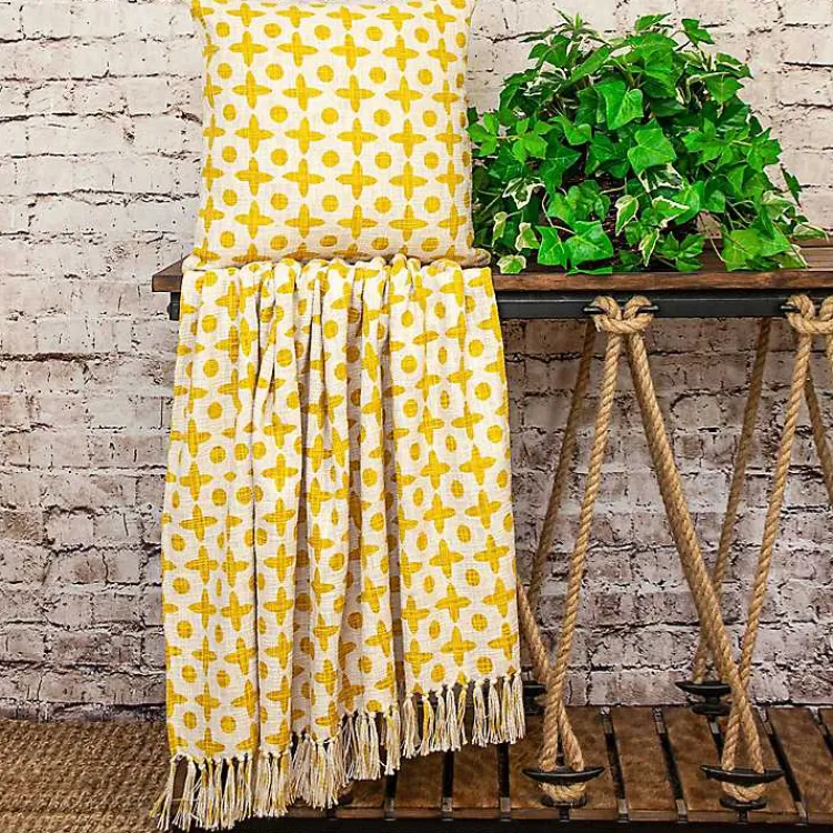 Blankets & Throws>Kirklands Home and Beige Patterned Fringe Throw Yellow