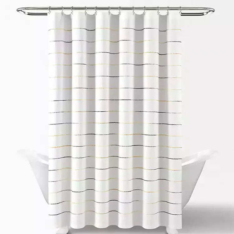 Kirklands Home Yellow and Gray Ombre Stripe Shower Curtain Clearance