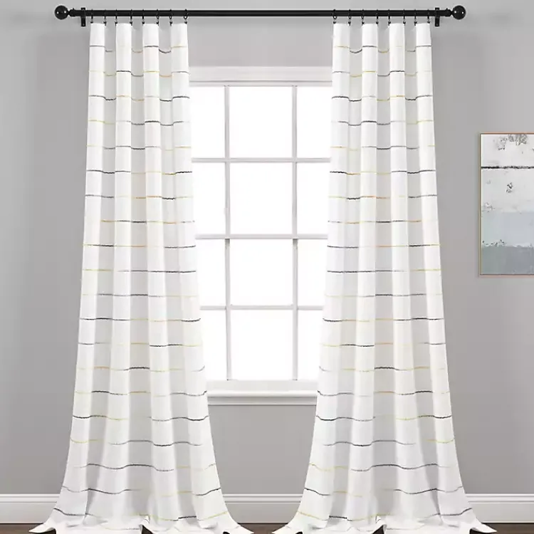 Kirklands Home Yellow and Gray Stripe Curtain Panel Set, 84 in.