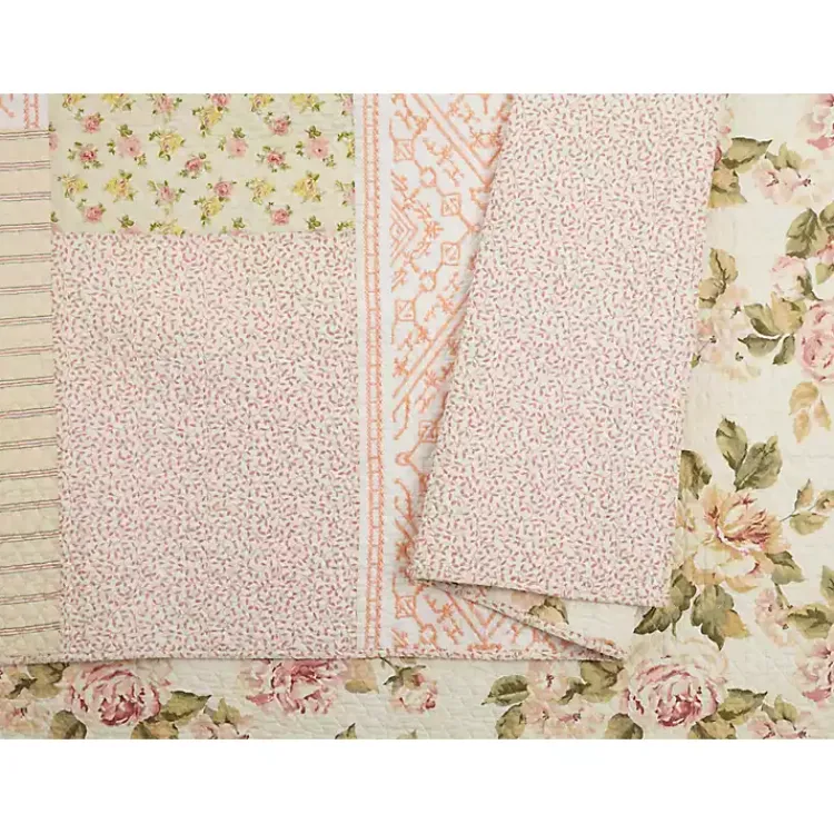 Kirklands Home Yellow and Pink Patchwork Blooms Full/Queen Quilt Hot