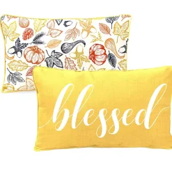 Kirklands Home Yellow Blessed Outdoor Lumbar Pillow
