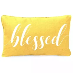 Kirklands Home Yellow Blessed Outdoor Lumbar Pillow