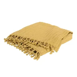 Blankets & Throws>Kirklands Home Cable Knit Tassel Throw Yellow