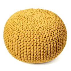 Poufs & Floor Cushions>Kirklands Home Chain Knitted Round Pouf Yellow