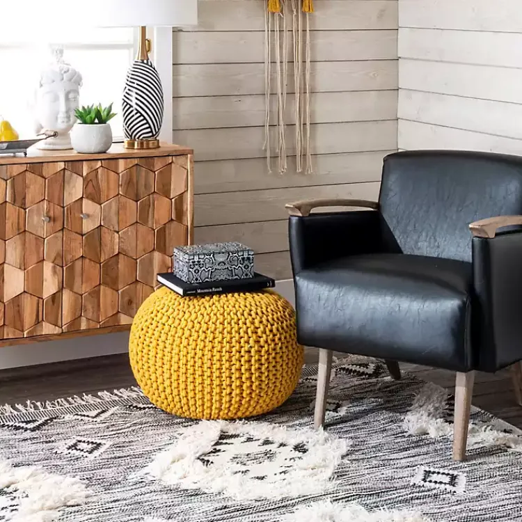 Poufs & Floor Cushions>Kirklands Home Chain Knitted Round Pouf Yellow