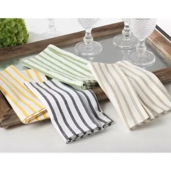 Kirklands Home Yellow Cheerful Striped Cotton Napkins, Set of 4 Discount