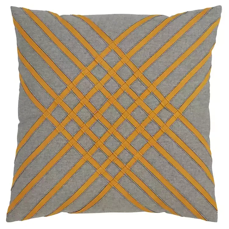 Pillows>Kirklands Home Yellow Crosshatch Stitch Cotton Throw Pillow