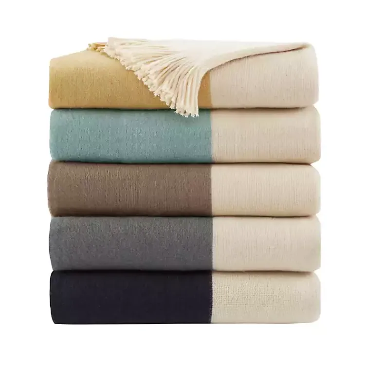Blankets & Throws>Kirklands Home Faux Cashmere Color Block Throw Blanket Yellow