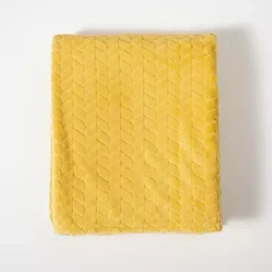 Blankets & Throws>Kirklands Home Heavenly Herringbone Plush Throw Yellow