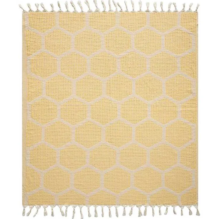 Blankets & Throws>Kirklands Home Honeycomb Cotton Throw Yellow