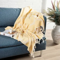Blankets & Throws>Kirklands Home Honeycomb Cotton Throw Yellow