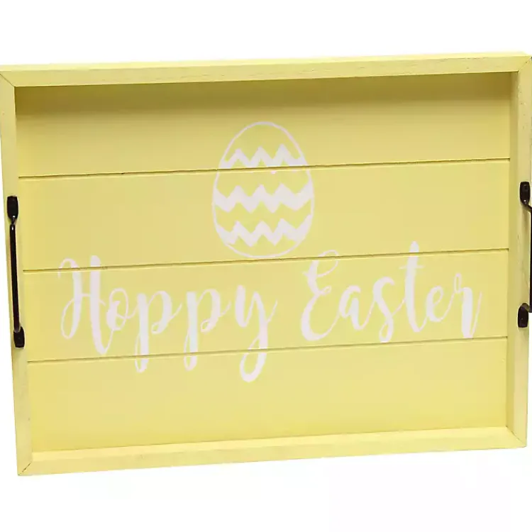 Easter Decorations>Kirklands Home Hoppy Easter Wood Tray Yellow
