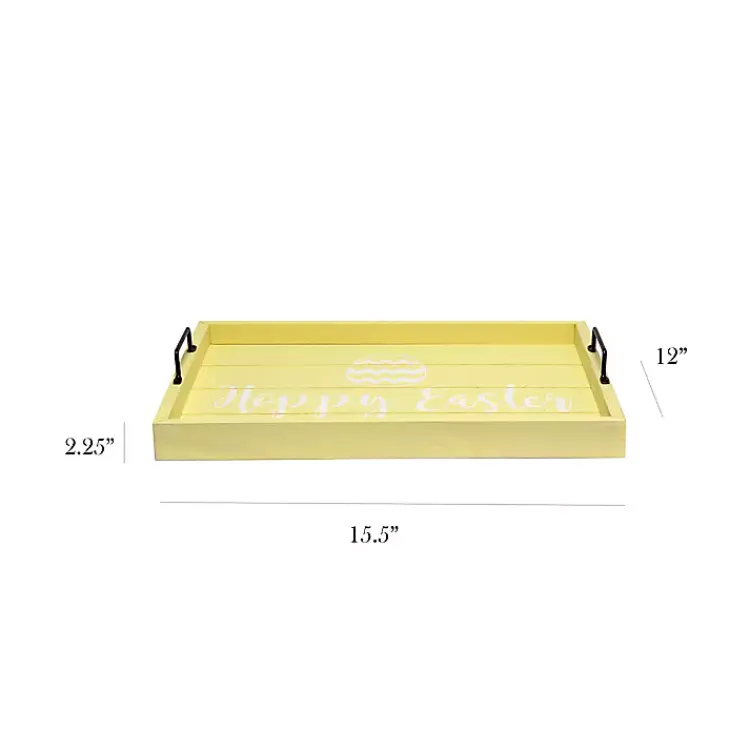 Easter Decorations>Kirklands Home Hoppy Easter Wood Tray Yellow