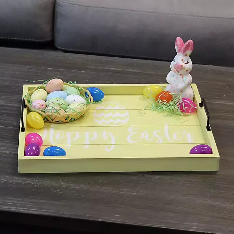 Easter Decorations>Kirklands Home Hoppy Easter Wood Tray Yellow