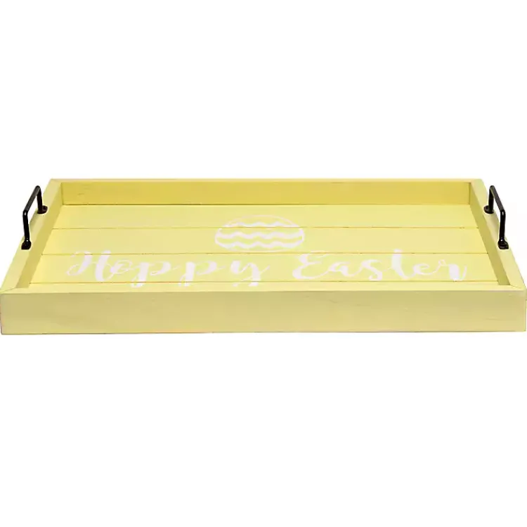 Easter Decorations>Kirklands Home Hoppy Easter Wood Tray Yellow