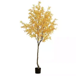 Trees & Topiaries>Kirklands Home Maple Tree in Black Planter, 7 ft. Yellow