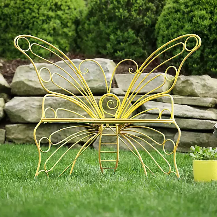 Kirklands Home Metal Butterfly Garden Chair Yellow Clearance
