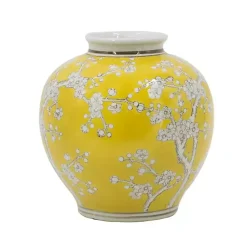 Vases>Kirklands Home Plum Blossoms Round Porcelain Vase, 9.1 in. Yellow