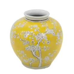 Vases>Kirklands Home Plum Blossoms Round Porcelain Vase, 9.1 in. Yellow