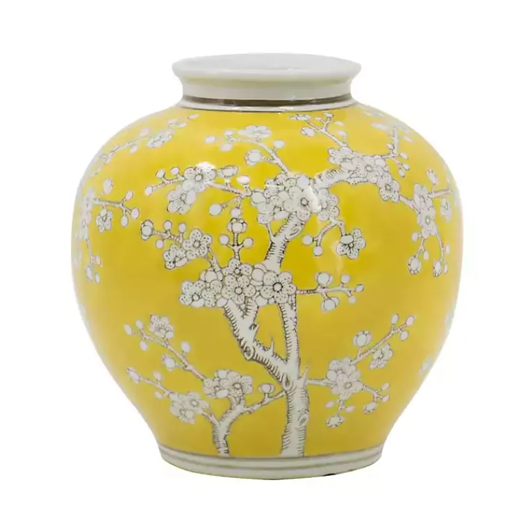 Vases>Kirklands Home Plum Blossoms Round Porcelain Vase, 9.1 in. Yellow