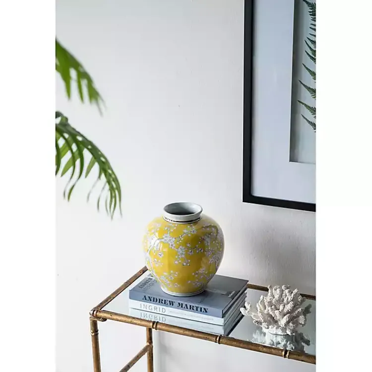 Vases>Kirklands Home Plum Blossoms Round Porcelain Vase, 9.1 in. Yellow