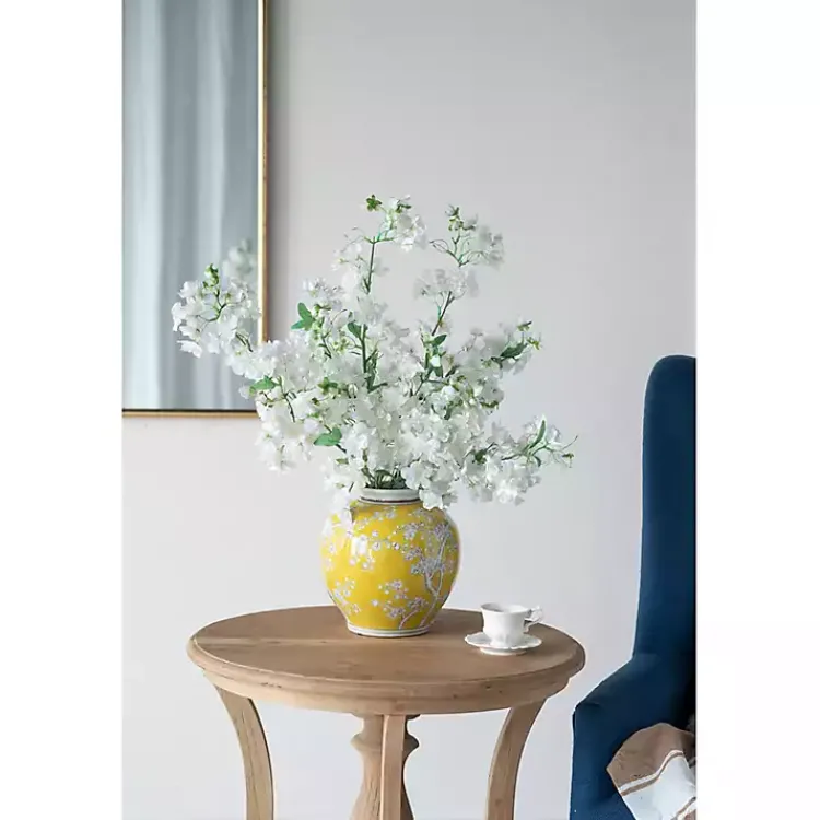 Vases>Kirklands Home Plum Blossoms Round Porcelain Vase, 9.1 in. Yellow