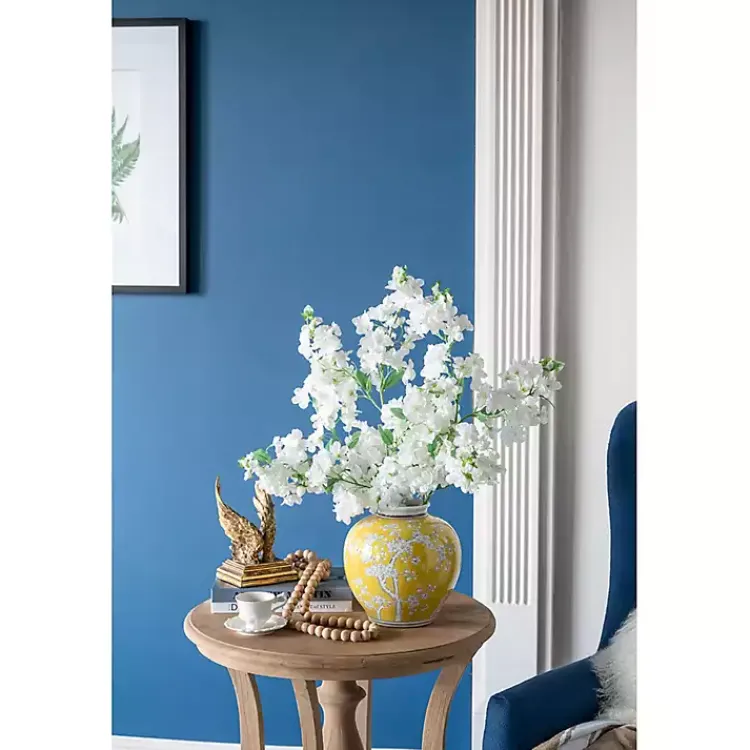 Vases>Kirklands Home Plum Blossoms Round Porcelain Vase, 9.1 in. Yellow