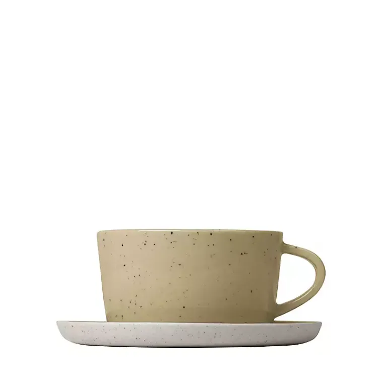 Kirklands Home Speckled Ceramic Mugs and Saucers, Set of 2 Yellow Best