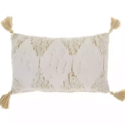Pillows>Kirklands Home Stripe Diamond Tassels Cotton Lumbar Pillow Yellow