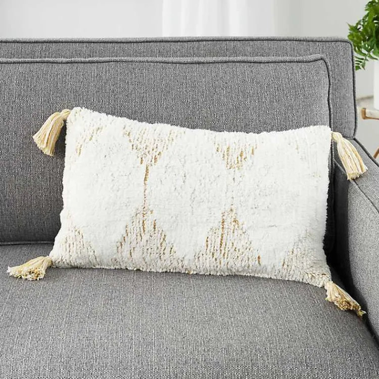 Pillows>Kirklands Home Stripe Diamond Tassels Cotton Lumbar Pillow Yellow