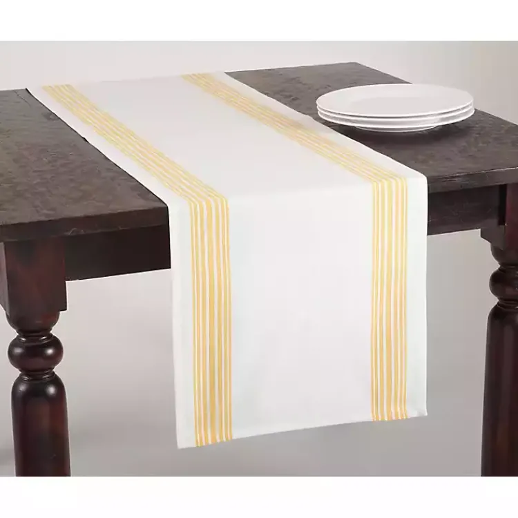 Kirklands Home Yellow Striped Border Table Runner Outlet